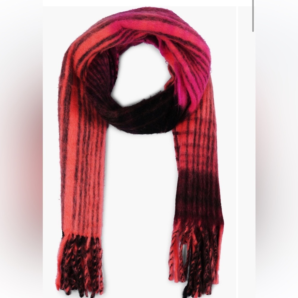 FRYE plaid brushed fringe scarf